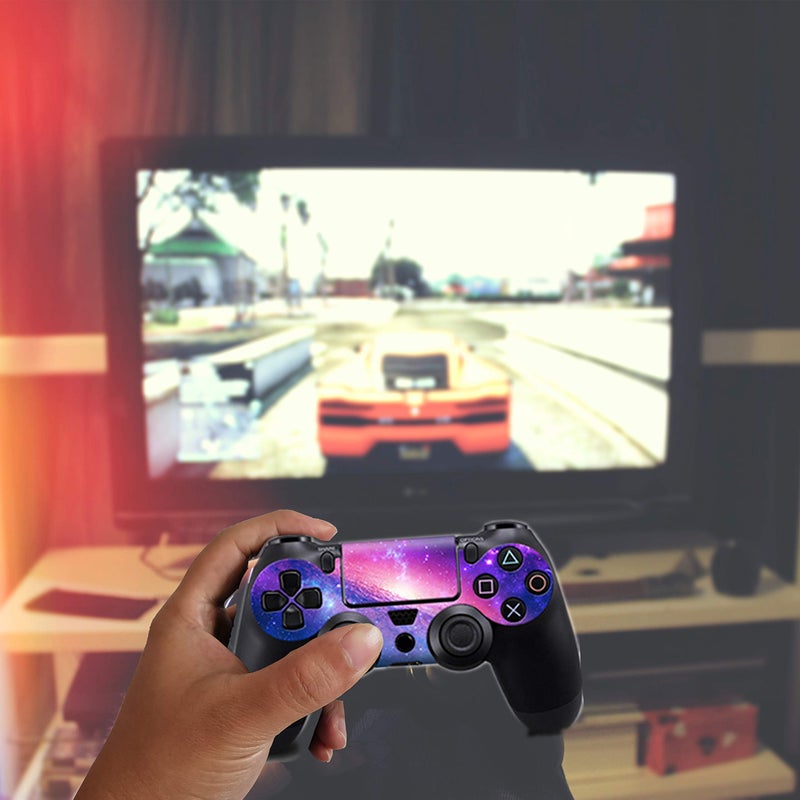 Asokex Ps4 Stickers Full Body Vinyl Skin Decal Cover for PlayStation 4 Console Controllers (with 4pcs Led Lightbar Stickers)(PS4 Console (Pink Starry Sky)) - Image 3